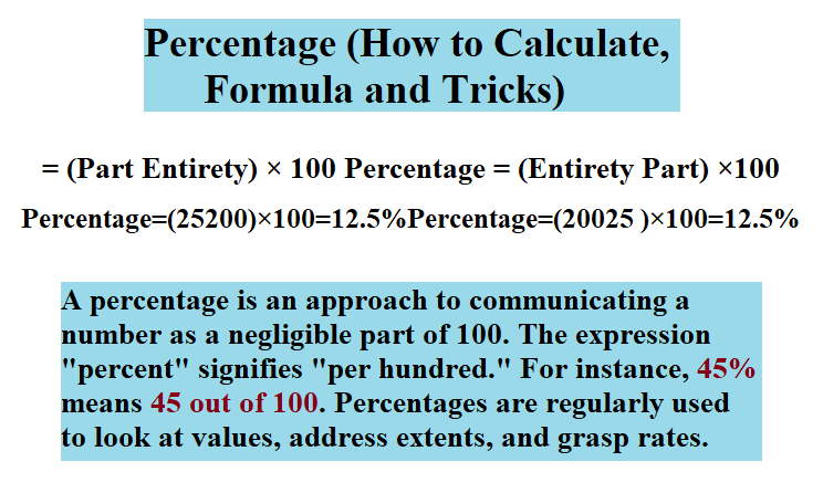 A percentage is an approach to communicating a number as a negligible part of 100. The expression 